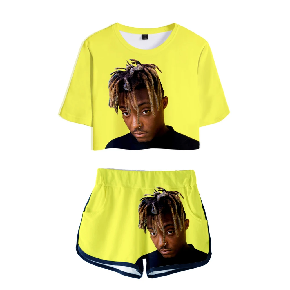 

Лидер продаж, пикантный комплект из двух предметов Juice wrld, мягкая футболка и эластичные шорты, удобный сексуальный топ в стиле Kpop Харадзюку