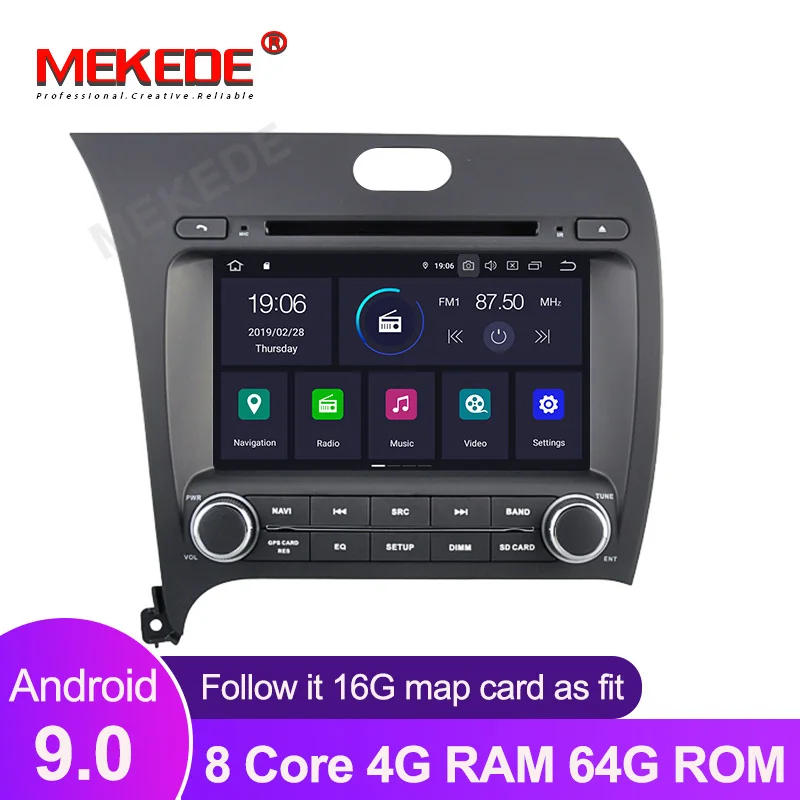 Android 9,0 4+ 64G Автомобильный Радио dvd-плеер мультимедиа для Kia CERATO K3 FORTE 2013- с gps навигацией wifi BT RDS