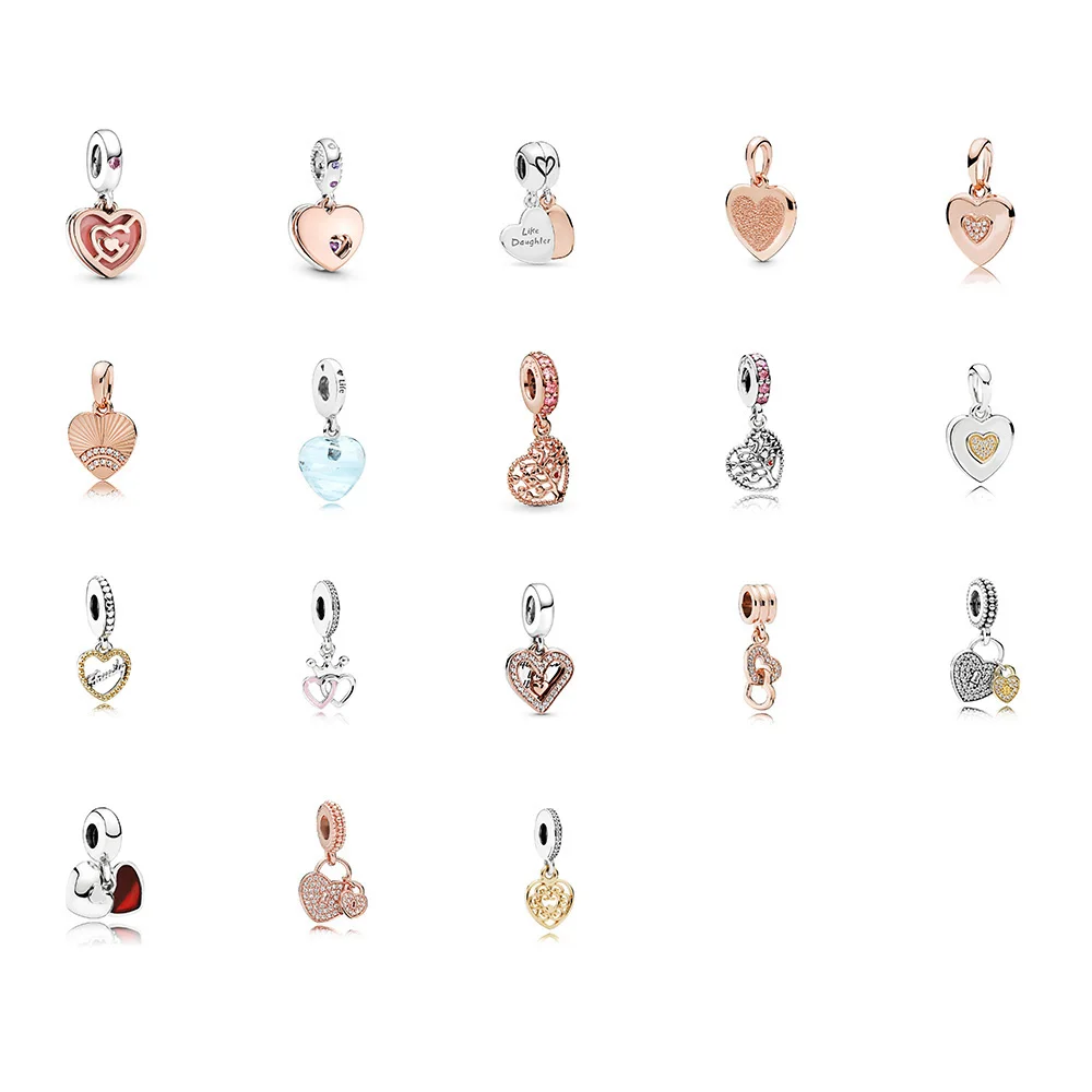 

925 Sterling Silver Pendant Charms Lovely Rose Gold Heart Shape Crystal For Women Pandora Charms Original Bracelet Necklace