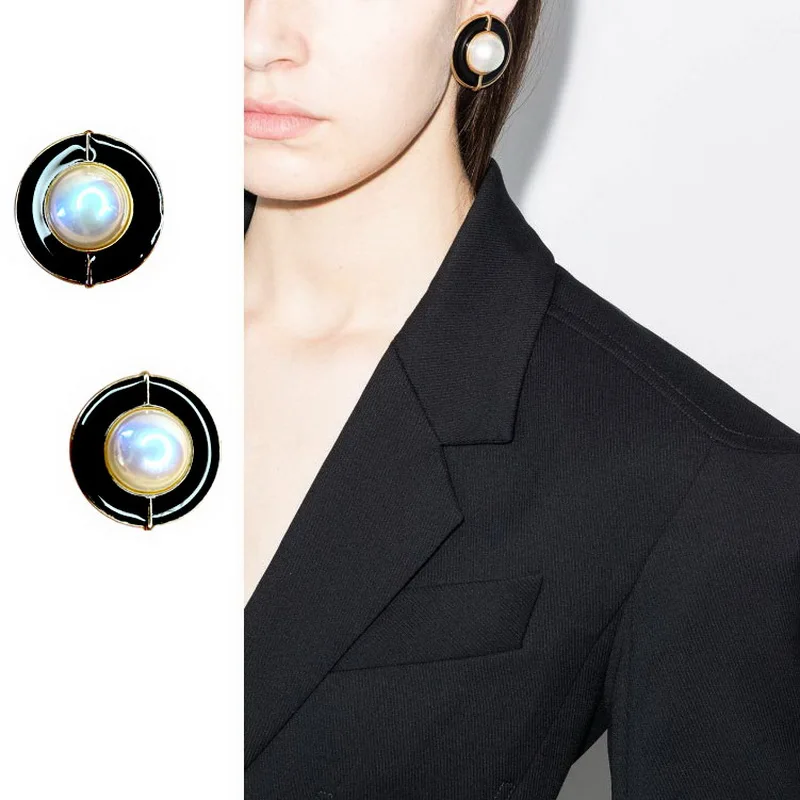 

F.J4Z 2021 Trend Stud Earrings for Women Brand Enemal Simulated Pearl Round Statement Earring Lady Summer Jewelry Gifts Dropship