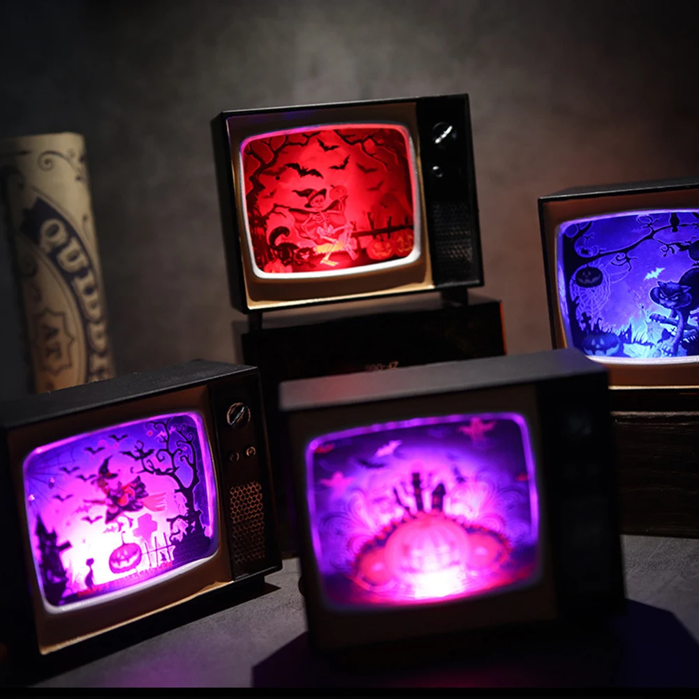 Retro Halloween Terror TV LED Electronic Candle Lights Ghost Festival Glowing Lantern Lamp Creative Home Party Props Decorations | Освещение