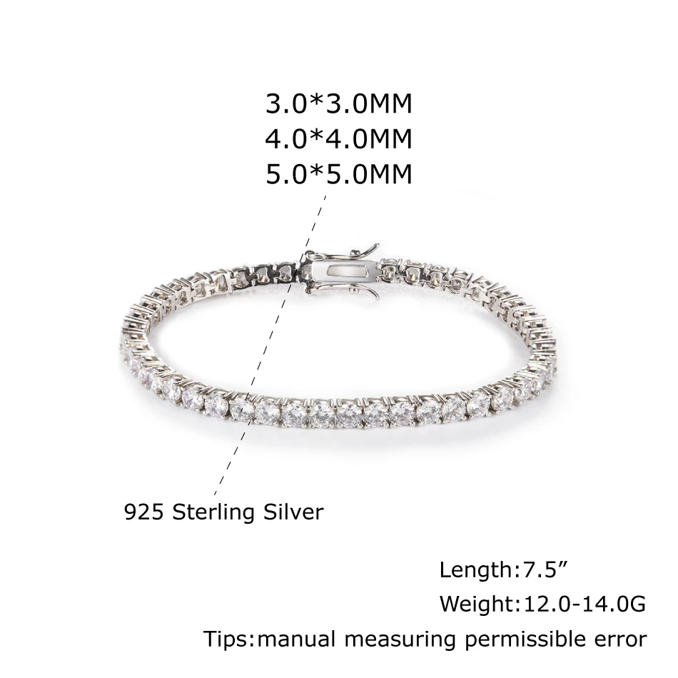 

Jewelry 925 Sterling Silver Tennis Bracelet For Women Classic Crystal Cubic Zirconia 3.0mm 4.0mm 5.0mm Gifts Fine Jewelry