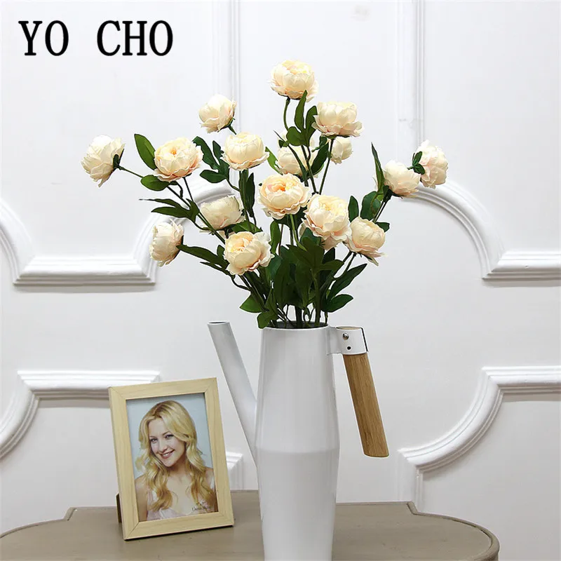 YO CHO 7Heads Artificial Peony Silk Flowers Branch Wedding Fake Flower for Home Christmas Decoration Faux Shop | Дом и сад