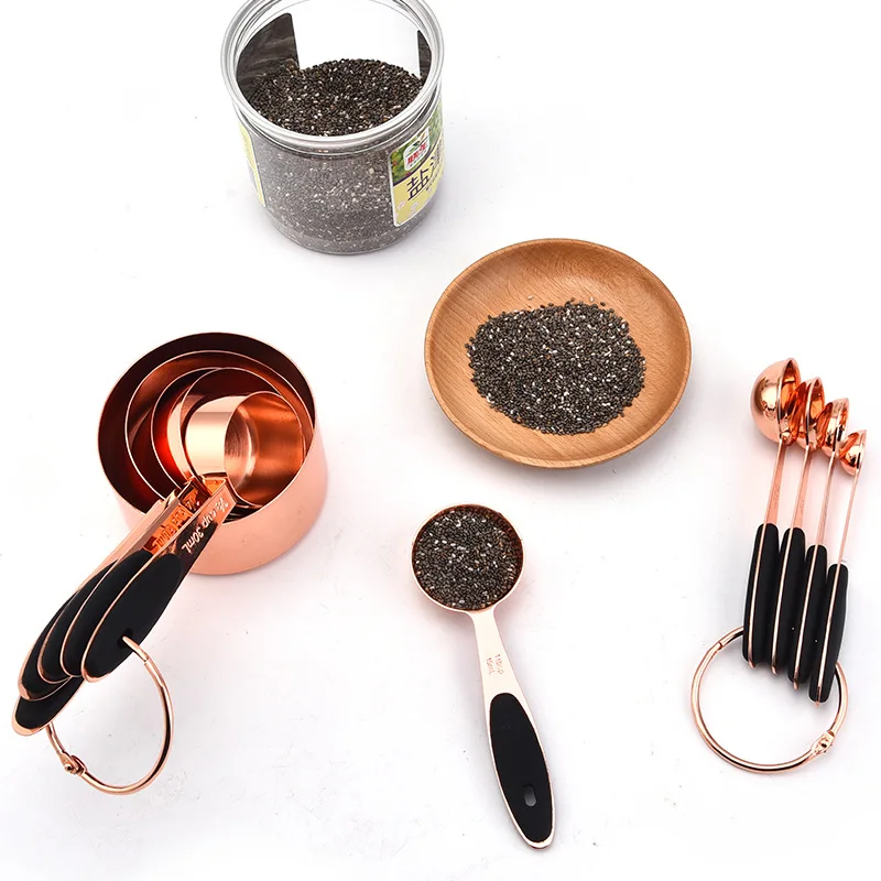 

10 Pieces Stainless Steel Measuring Spoon Rose Gold Measuring Cup Spoon Set Kitchen Baking Tool Bartending Scale Coffee Spoon