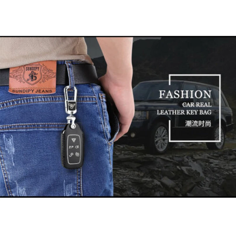 

Leather Key Cover Bag For Land Rover Discover 2010 2011 2012 Car Key Case Holder Key Chain