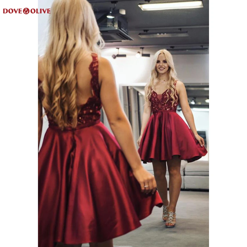 Бордовое короткое платье для выпускного вечера модель 2020 дюйма вечевечерние