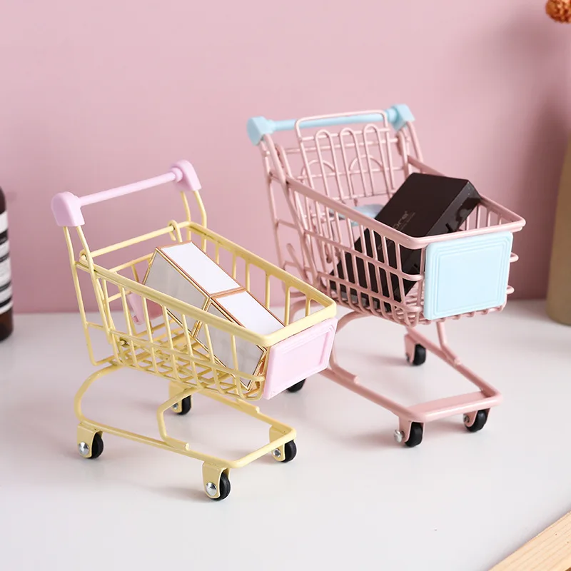 

Metal Mini Supermarket Shopping Cart Desktop Small Storage Simulation Of Handcart Accessories Children's Toys