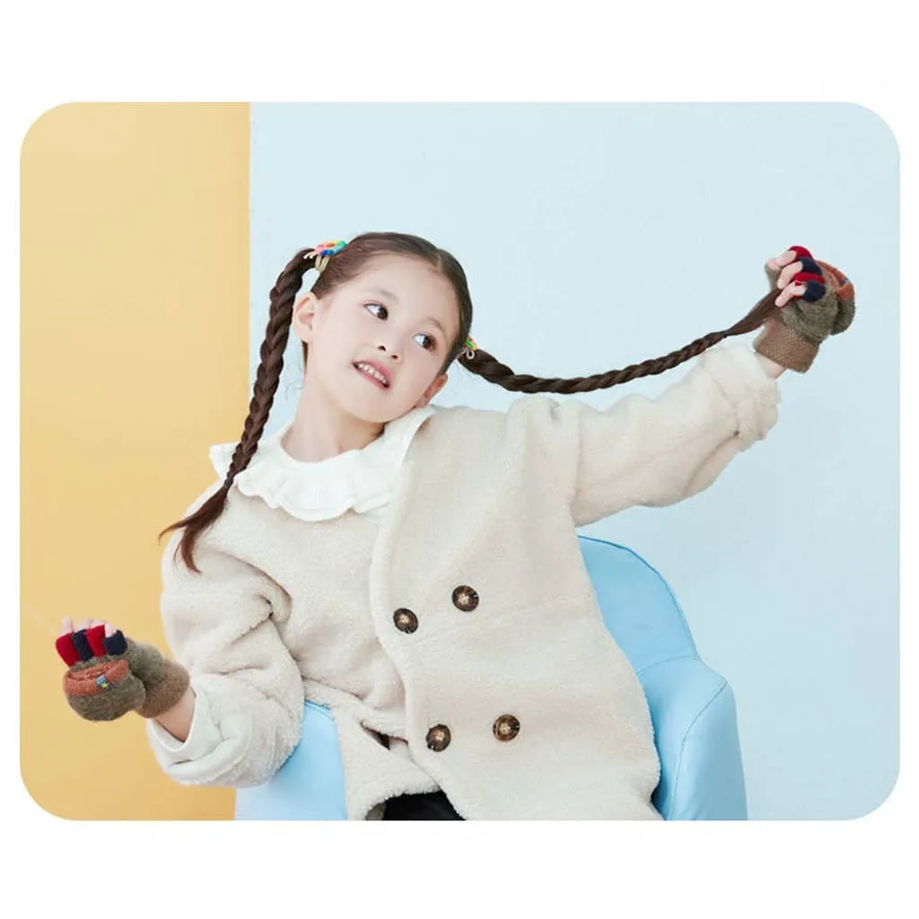 Детские вязаные перчатки зимние теплые митенки с закрытыми пальцами антифриз