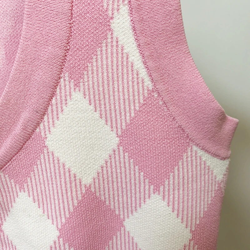 

Newest HIGH STREET Fashion 2021 S/S Designer Tops Women's Zip Plaid Knitted Crop Tank Tops