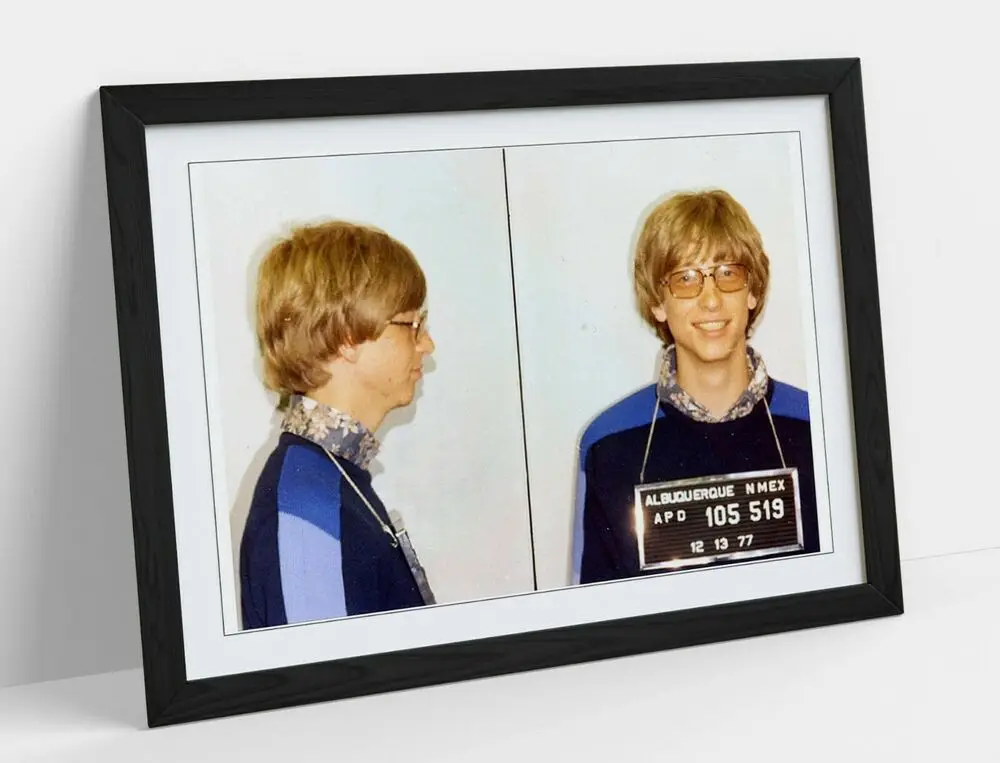 

Билл Гейтс мугшот 2-художественный плакат без рамки картина печать искусства-синяя Желтая стена искусство печать на холсте картина крутой Д...