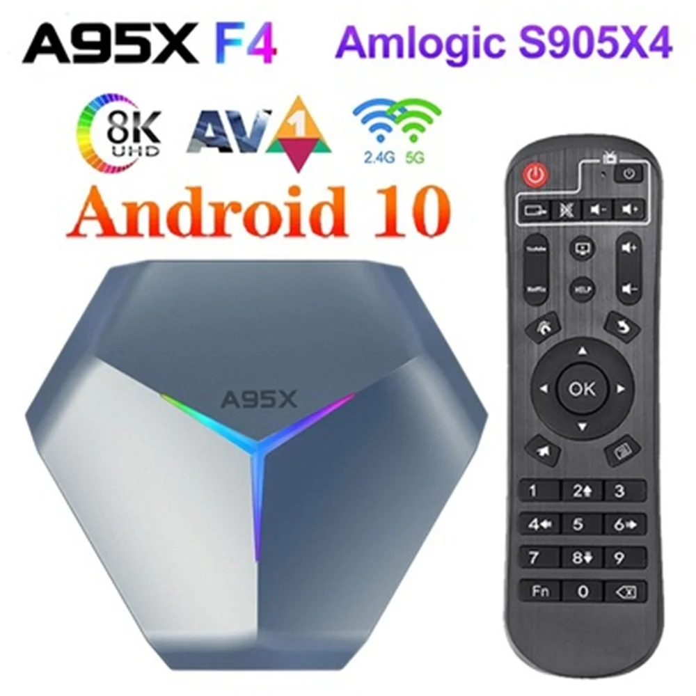 Приставка Смарт-ТВ A95X F4 Amlogic S905X4 на ОС Android 10 2 Wi-Fi 8K RGB-подсветка мультимедийная