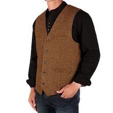 Men's Suit Vest V-neck Herringbone Wool Vest Wedding Groom Vest Business Slim Fit Sleeveless Retro Steampunk Vest for men (1)