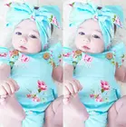 Комбинезон с цветочным принтом для новорожденных девочек, костюм от солнца, повязка на голову, комплект одежды для 0-24 месяцев