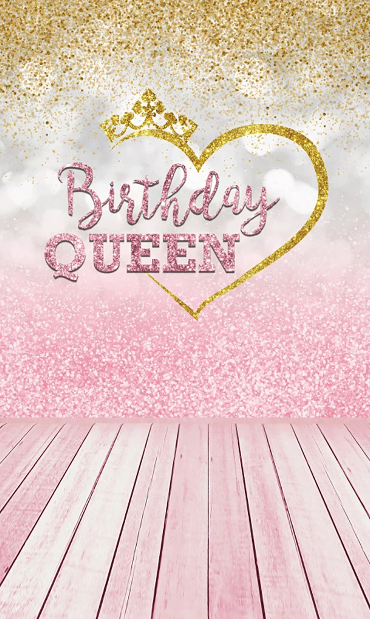 

Pink Gold Glitter Sweet 15 16 Girl Birthday Queen Photography Background Wooden Floor Newborn Baby Kids Portrait Photo Backdrop