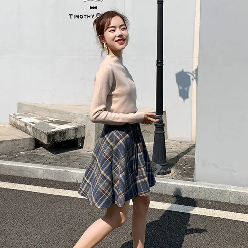 

Autumn and Winter Wool Skirt Women High Waist Mini Skirt A-Line Plaid Skirt Faldas Mujer Moda 2020