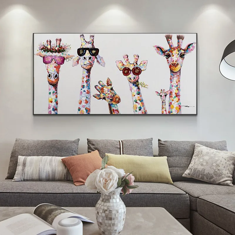 

Child Poster Funny Animal Posters and Prints Giraffe Family Graffiti Art Canvas Painting Wall Art Picture for Kids Room Home