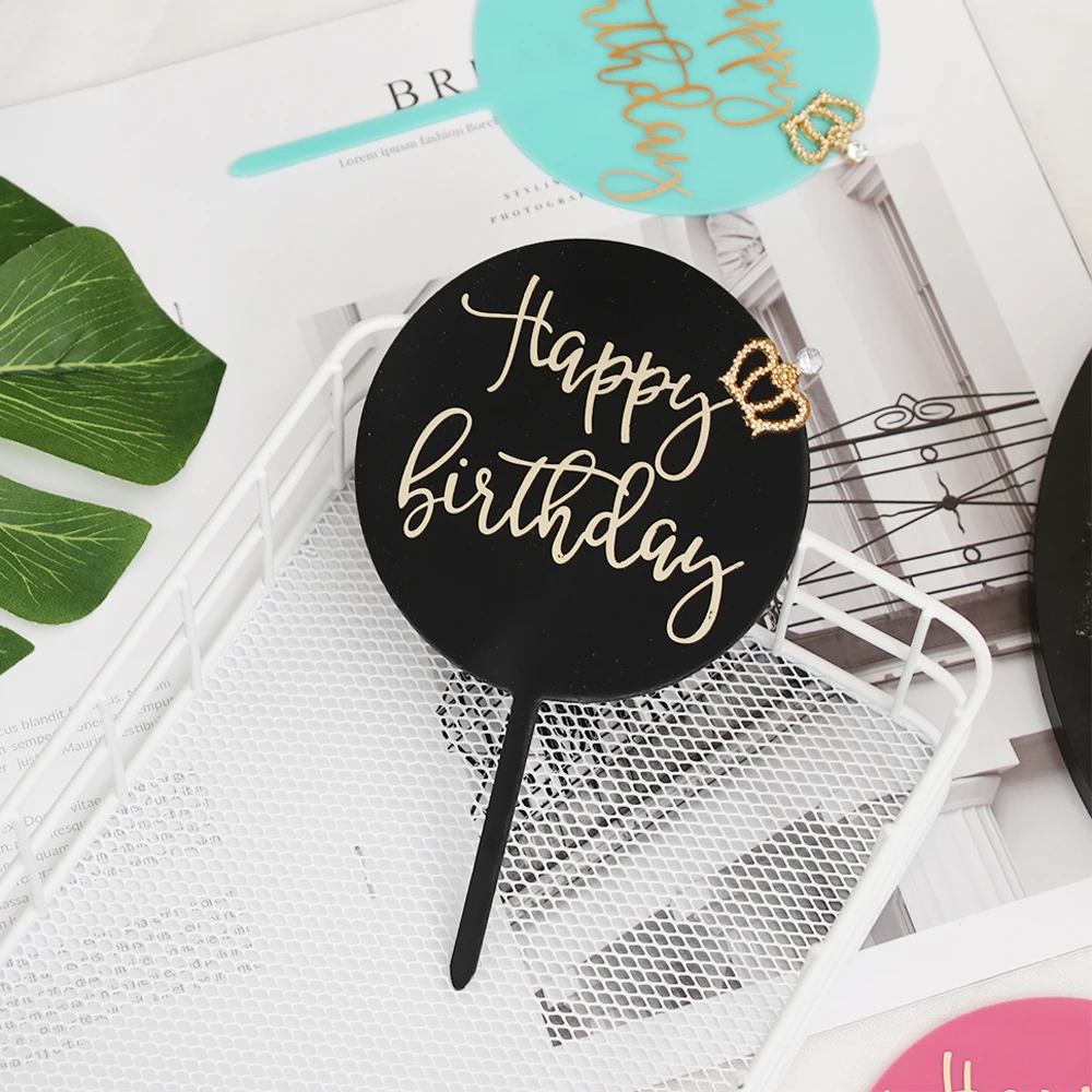 Новое золочение акриловые круглые Корона Топпер для торта С Днем Рождения King Queen