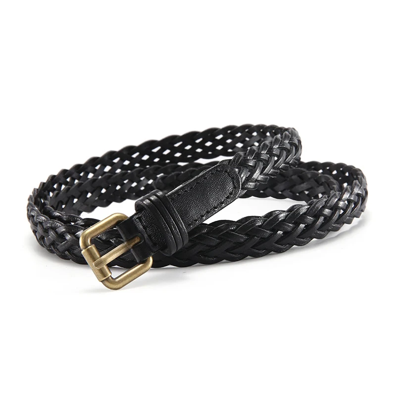 PL008 black style1 COWATHER женский ремень модный дизайн Топ garde из коровьей кожи женский ремень из воловьей кожи винтажный вязаный pin пояс на пряжке - Цвет: PL008 black style1