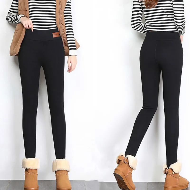 Женские теплые леггинсы с высокой талией Осень зима 2019 брюки из овчины