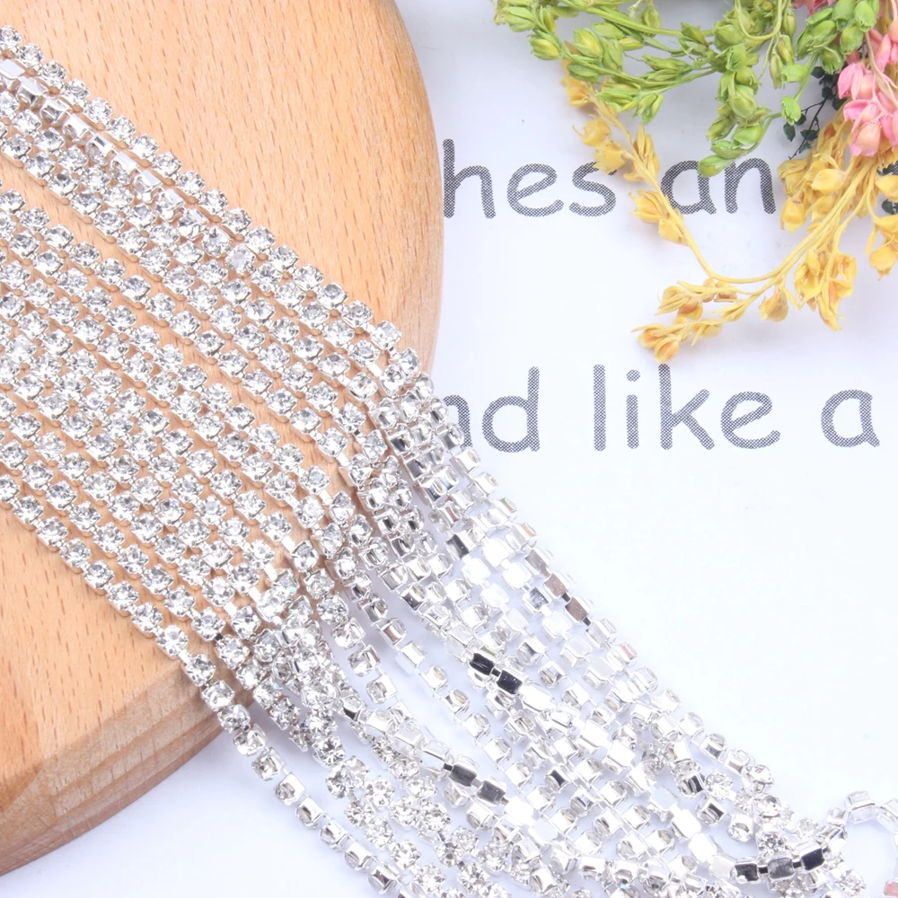 Стеклянная цепочка стразы с серебряной основой кристаллы AB длина 10 м для чашки