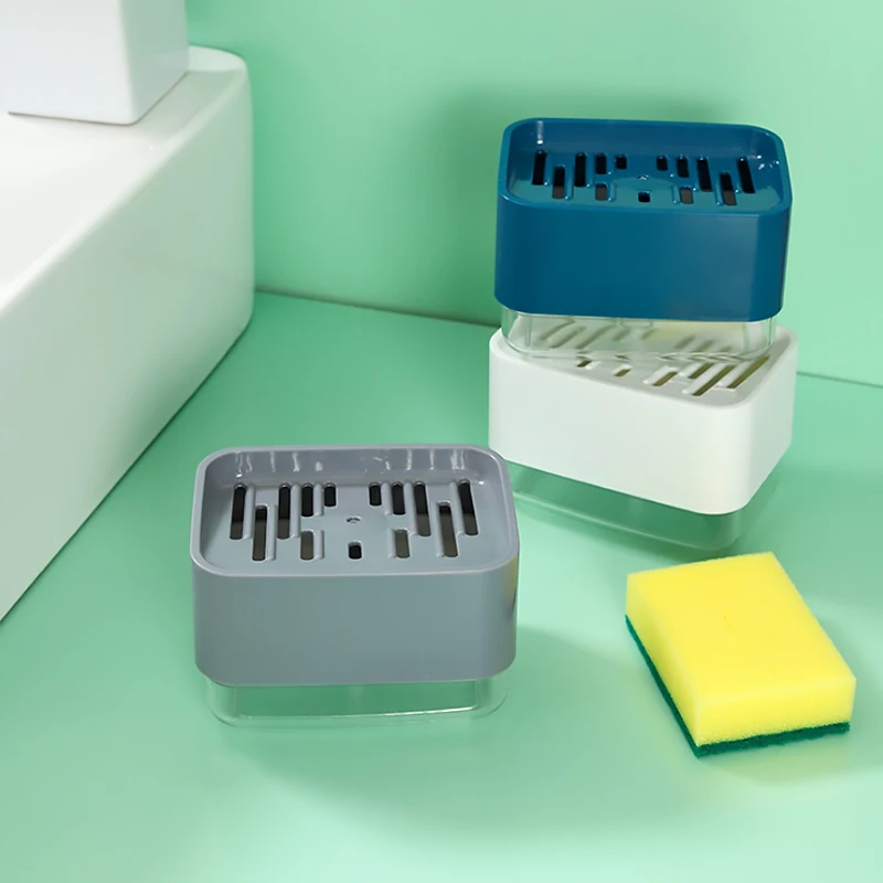 

Kitchen soap dispenser with sponge box sponge washer plastic dishwashing liquid detergent push-type soap dispenser For Kitchen
