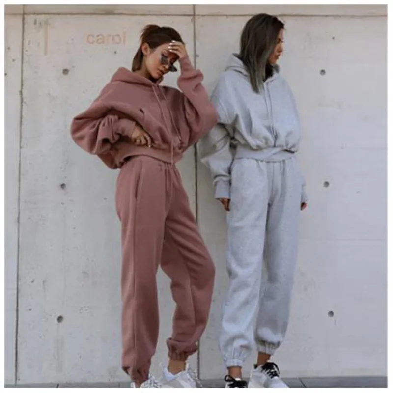 

Women Elegant Solid Sets For Women Warm Hoodie Sweatshirts And Long Pant Fashion Two Piece Sets Ladies