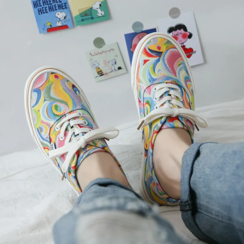 

2021 Spring New Canvas Shoes Men's Shoes Women's Shoes Rainbow Graffiti Couple Sneakers Flat Shoes
