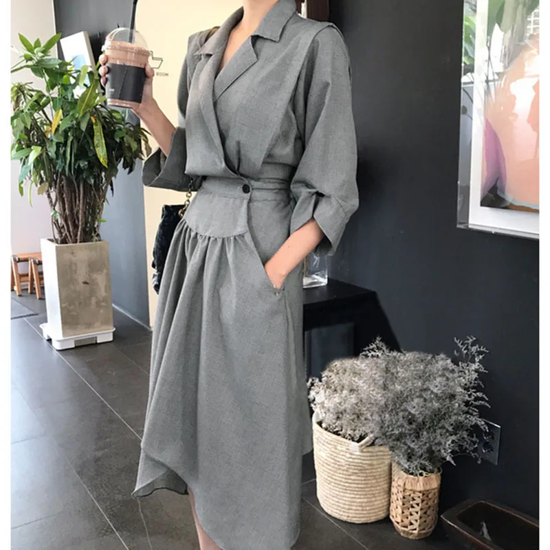 Женское платье с высокой талией Элегантное повседневное до середины икры