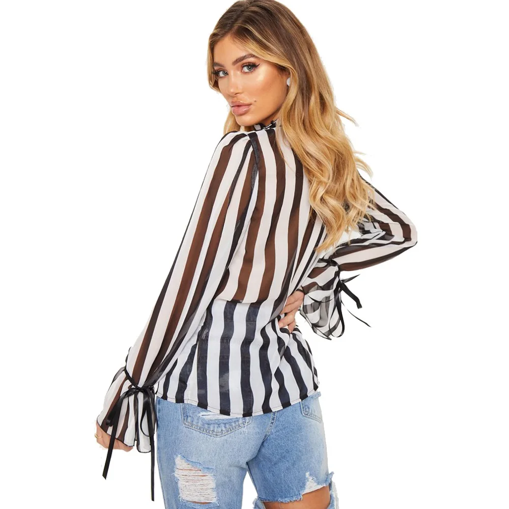 Phi Star Сексуальная водолазка с расклешенными рукавами Топ в полоску перспективная