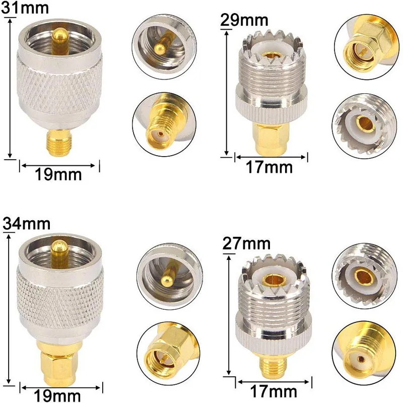 4pcs Antenna Connector SMA Male Female to UHF Male Female SO239 PL259 Adapter RF Coaxial Straight Converter for Ham Radio