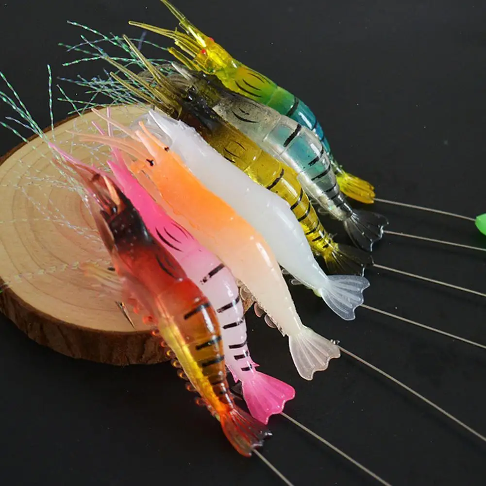 

7pcs/set Luminous Fake Shrimp Soft Silicone Artificial Rig Supplies Hook Sea For Fishing Bait with Swivels Fishing Bead Tac R3T2