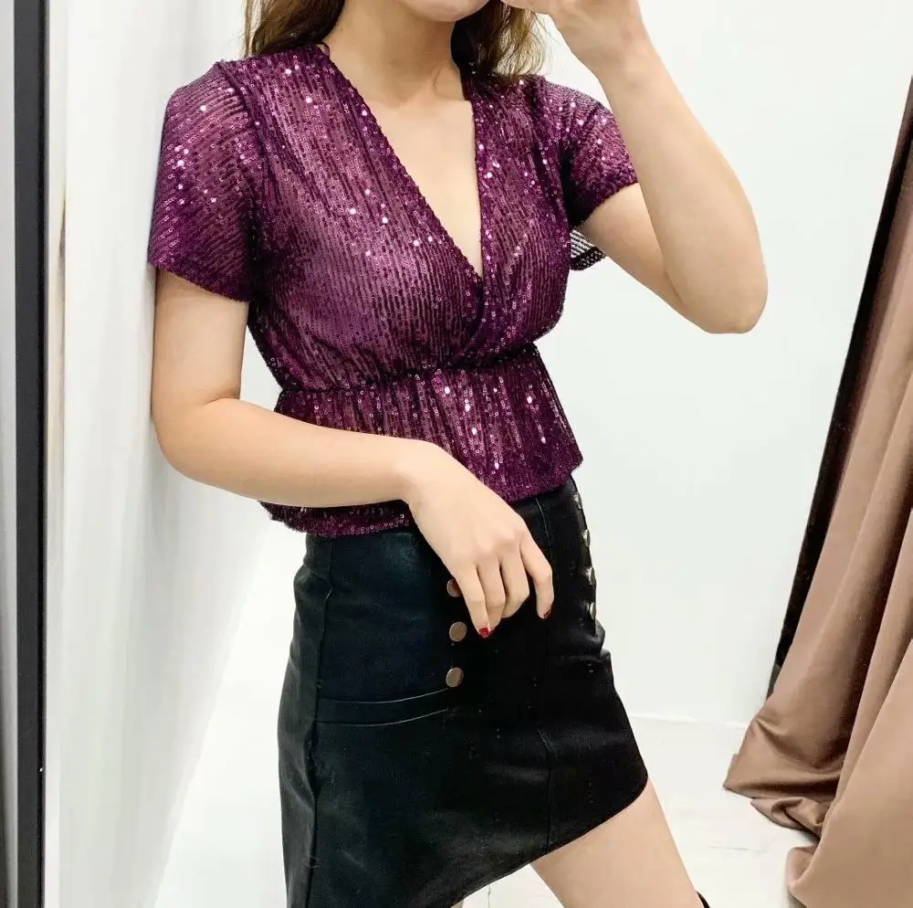 Новинка 2020 женская сексуальная блуза с v-образным вырезом Повседневная Блузка