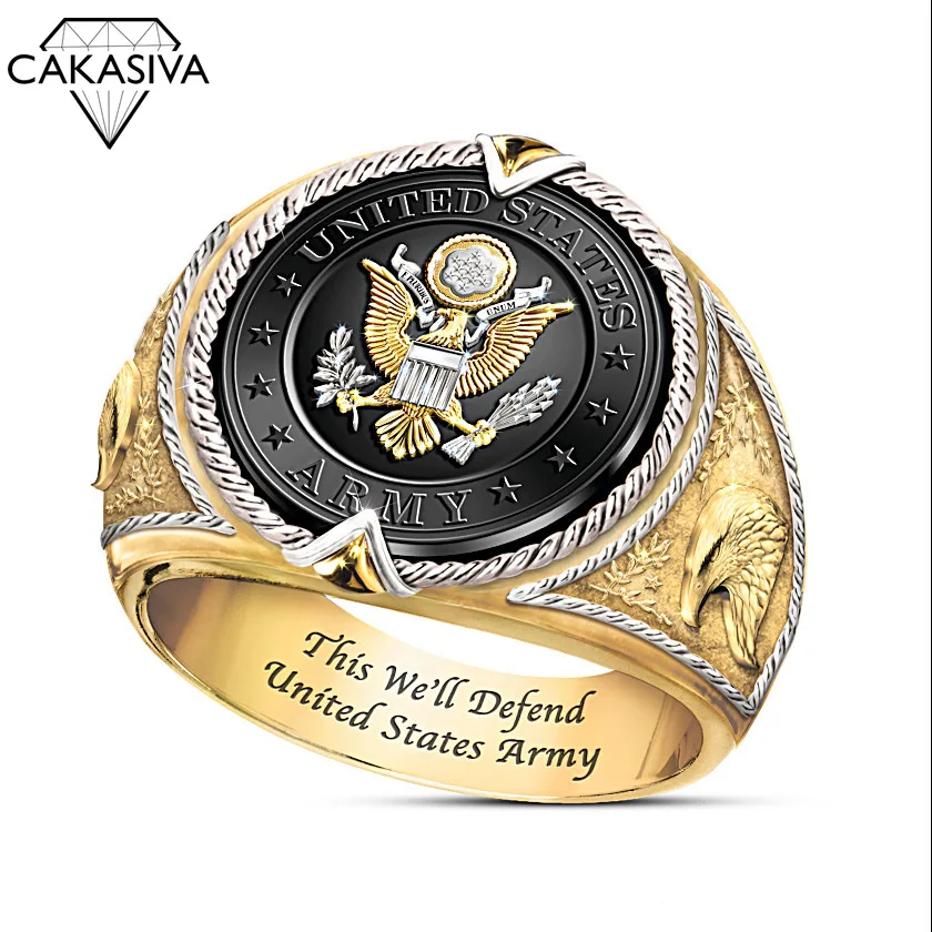 

New US Federal Army Badge Slogan This We'll Defend Men's Two-tone Ring Men's Ring Birthday Festival Gift