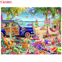 summer vacation beach 5d diy diamond painting seaside truck toy landscape mosaic diamond embroidery cross stitch full square