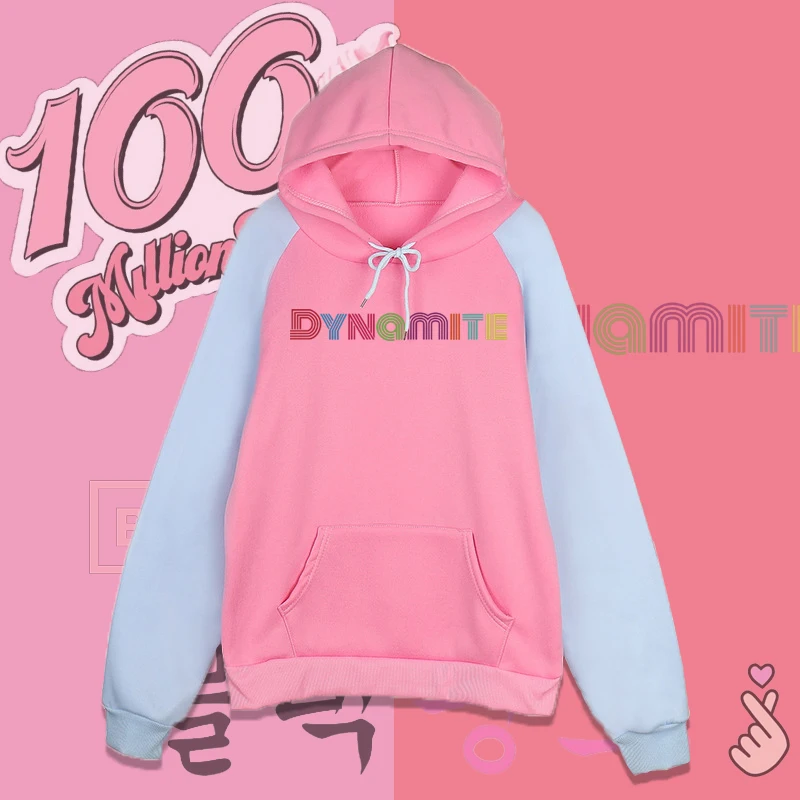 

Kpop Youth Hoodies Dynamite hoodie Women Autumn Hoodie Winter Bangtan Boys Dynamite Rainbow Print Moletom Color block hoodie