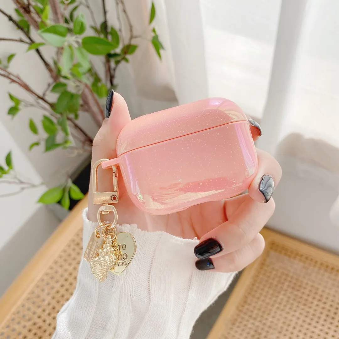 

Korea conch Pearl cases For airpods pro case luxury Love heart keyring Silicone headphone Case For air pods pro 3 Cases fundas