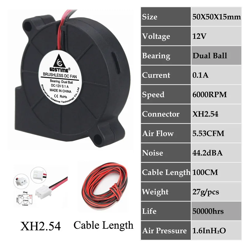 12V Dual Ball 0.1A1M 5 шт. Gdstime DC 5 в 12 В 24 В 5015 50 мм 5 см 50 мм x 15 мм два шариковых подшипника Бесщеточное охлаждение 50x50x15 мм 50x15 мм вытяжной вентилятор - Цвет лезвия: 12V Dual Ball 0.1A1M