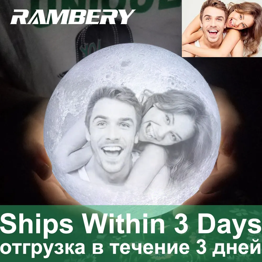 

Customized Photo Moon Lamp Personalized Kids Wife's Gifts Night Light USB Charging Tap Control 2/3 Colors Lunar Light