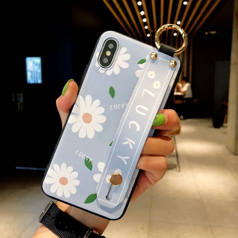 B4 AXBETY для iPhone 11 Pro 7 6 XR 8 Plus XS MAX Модный цветочный мультяшный шнурок петля подставка чехол для телефона для iPhone X 8 6 Plus чехол - Цвет: B4