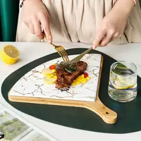 10 inches Sector Ceramic Specialty Plate Wood Board Steak Cheese Sushi Dessert Snacks Bread Side Tableware Serving Tray
