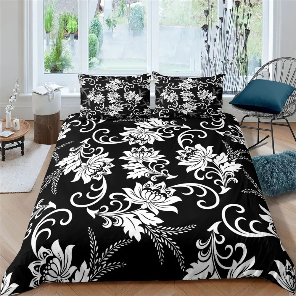 

2/3PCS Flower Print Luxury Duvet Cover Bedding Set With Pillowcase Bedclothes Home Textile Room Decoration