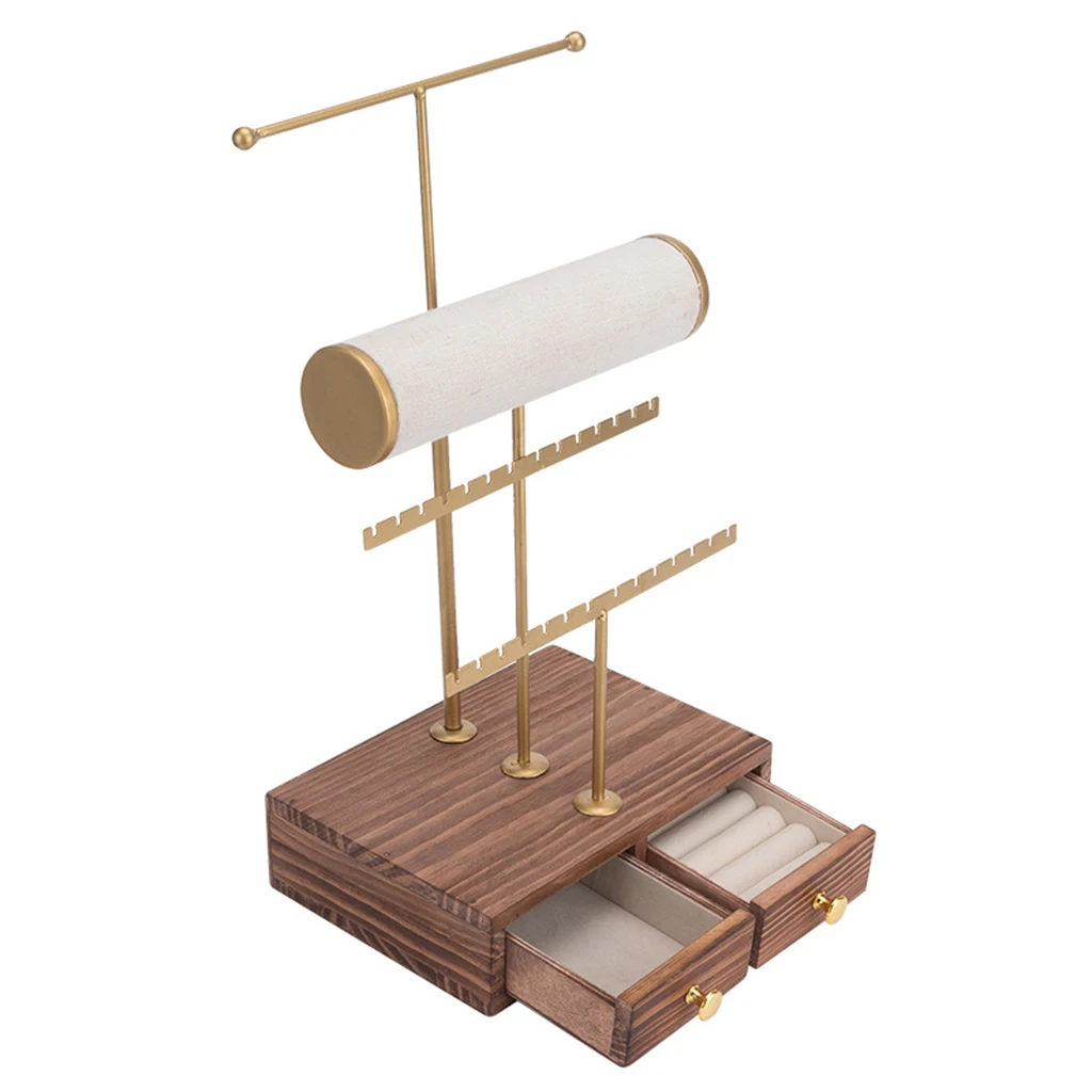 3 Tier Jewelry Stand Tower with Wooden Drawer for Earring Necklace Pendant Display Stand Jewelry Organizer Holder Showcase