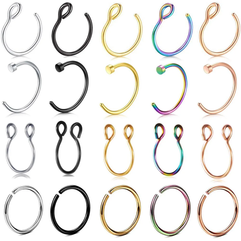 

Surgical Stainless Steel Fake Nose Piercing Non Piercing Septum Ring Fake Lip Ring Clip On Nose Hoop Faux Nose Ring Body Jewelry