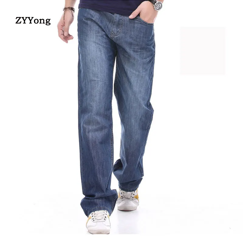 New 2020 Fashion Men Jeans Cowboy Straight Loose Baggy Harem Denim Pants Casual Cotton Wide Leg Trousers Blue Plus Size 28-44