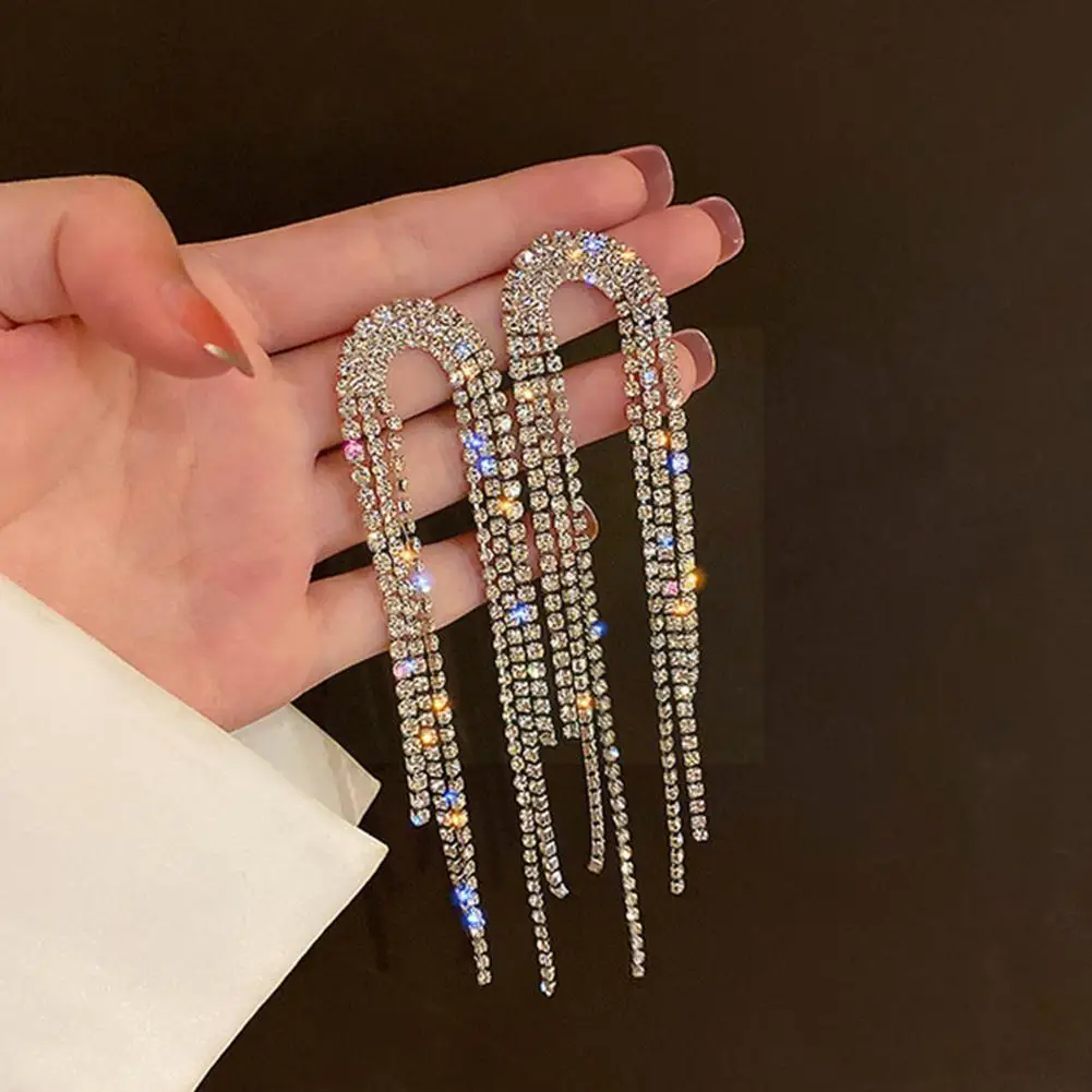 

New Fashion Long Tassel Crystal Drop Earrings Ladies Jewelry Earrings Vintage Ladies Geometric Earrings Korean F V1o0
