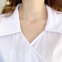 ashiqi real 925 sterling silver chain on the necklace for women mini natural freshwater pearls jewelry for women new gift