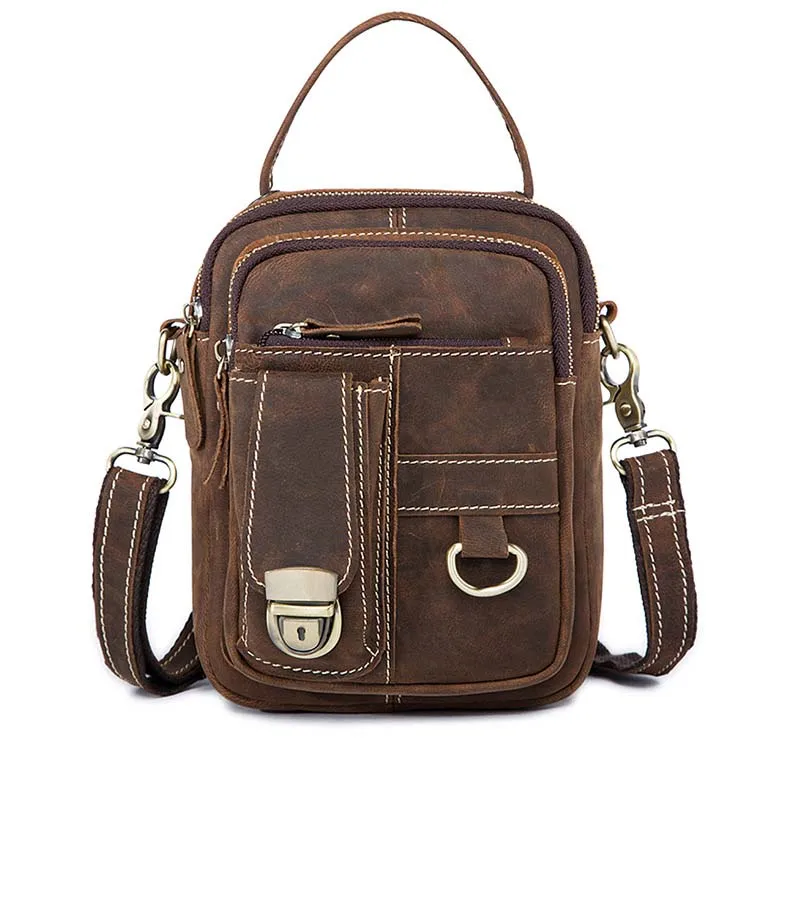 

Crazy horse leather Male Waist Packs Phone Pouch Bags Waist Bag Men's Small chest Shoulder Belt Bag small back pack