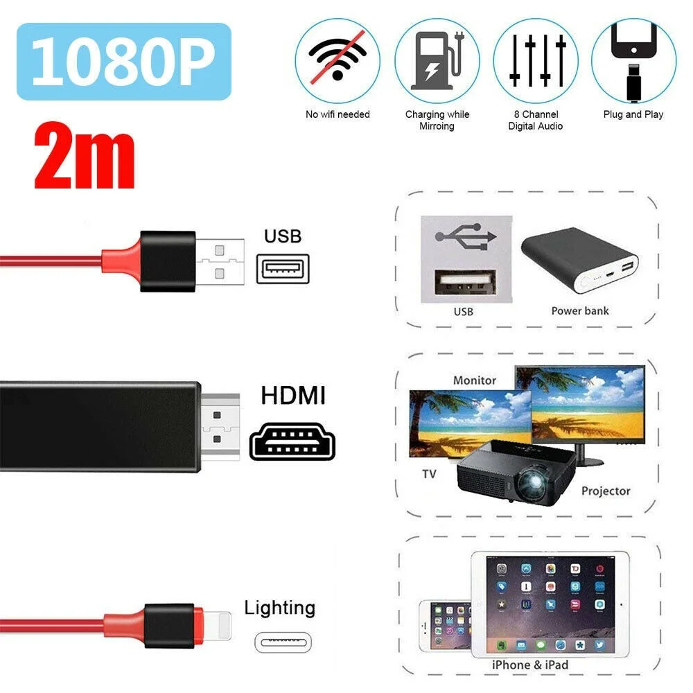 Кабель адаптер Lightning/HDMI USB 8 Pin HDMI HDTV AV 1080P для зарядки|Устройство анти-сон в машину| |
