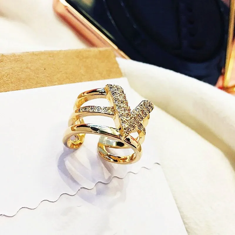 2019 Модные кольца с v-образными слоями для женщин шикарное розовое золото Открытое