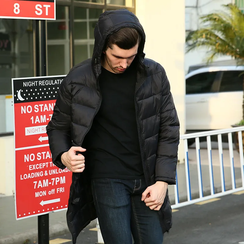 2019 Winter long down jacket coat men hooded Slim Europe youth autumn men's cotton pad light padded | Мужская одежда